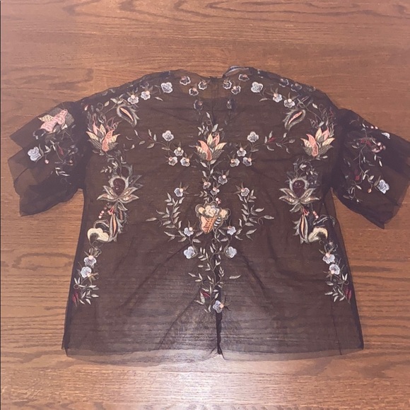 Zara embroidered sheer short sleeve top - Picture 3 of 5